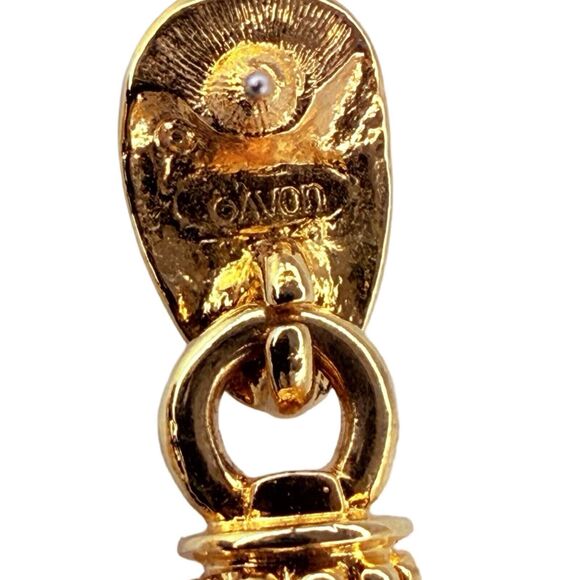 Vintage Gold-Tone White Pearl Door Knocker Dangle Earrings 1" Rhinestones - Picture 10 of 11